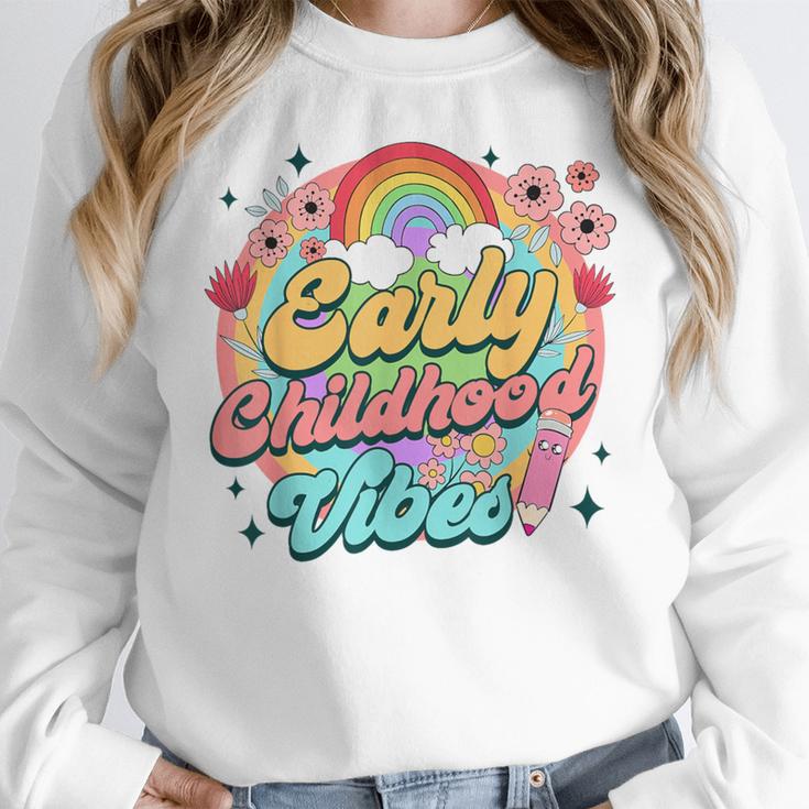 Daycare Teacher Daycare Provider Early Childhood Vibes Women Crewneck Sweatshirt, funny design