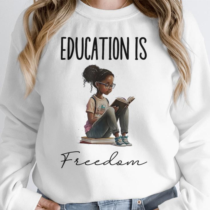Education Is Freedom Teacher Books Black History Month Women Crewneck Sweatshirt, History Teacher Gifts, funny design