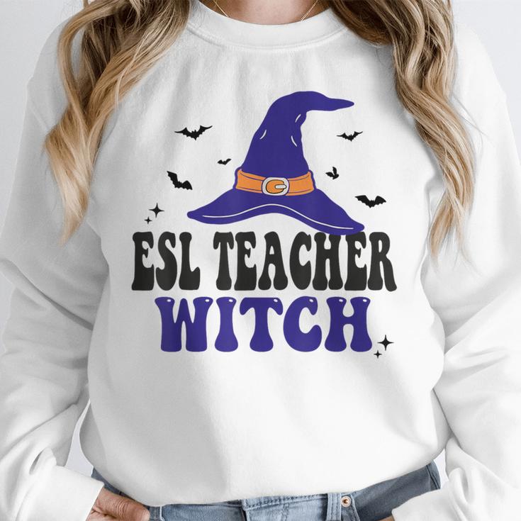 ESL Teacher Witch Halloween Matching Group Costume Women Crewneck Sweatshirt, Esl Teacher Gifts, funny design