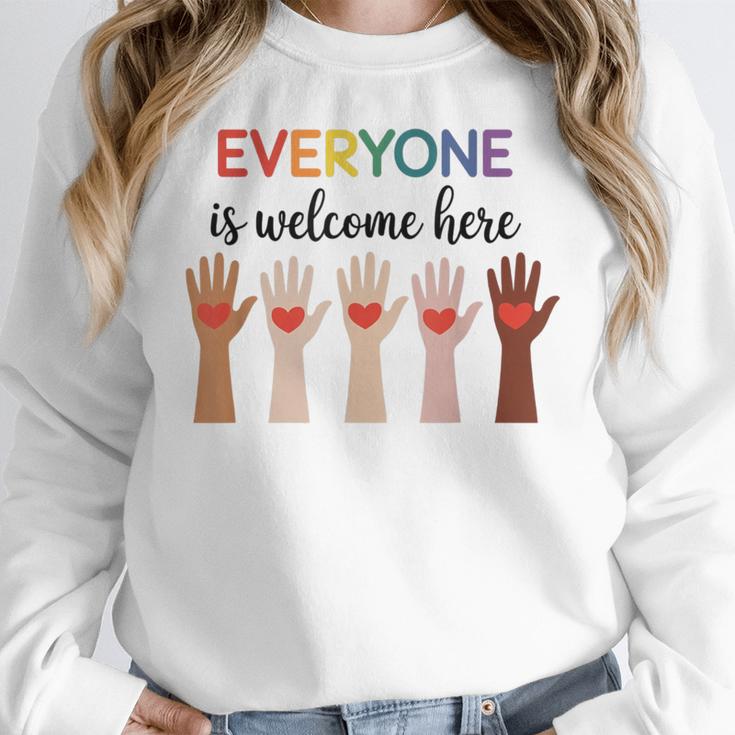 Everyone Is Welcome Here Idaho Teacher Women Crewneck Sweatshirt, funny design