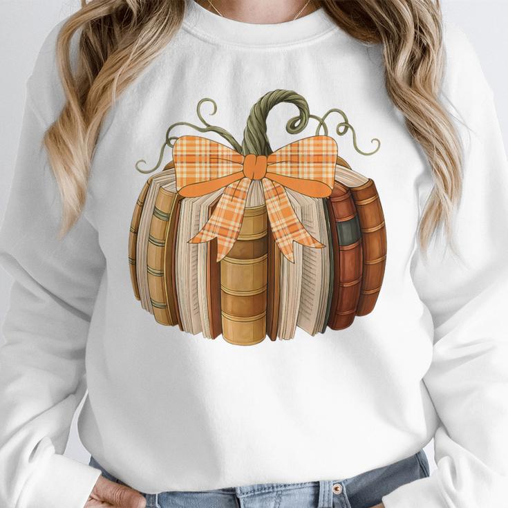 Fall Book Pumpkin Halloween Teacher Librarian Thanksgiving Women Crewneck Sweatshirt, funny design Fall Book Pumpkin Halloween Teacher Librarian Thanksgiving Women Crewneck Sweatshirt, funny design