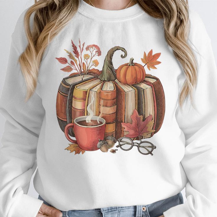 Fall Book Pumpkin Retro Reading Halloween Teacher Women Crewneck Sweatshirt, funny design Fall Book Pumpkin Retro Reading Halloween Teacher Women Crewneck Sweatshirt, funny design
