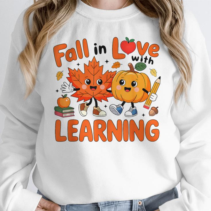 Fall In Love With Learning Thanksgiving Teacher Student Kids Women Crewneck Sweatshirt, funny design Fall In Love With Learning Thanksgiving Teacher Student Kids Women Crewneck Sweatshirt, funny design