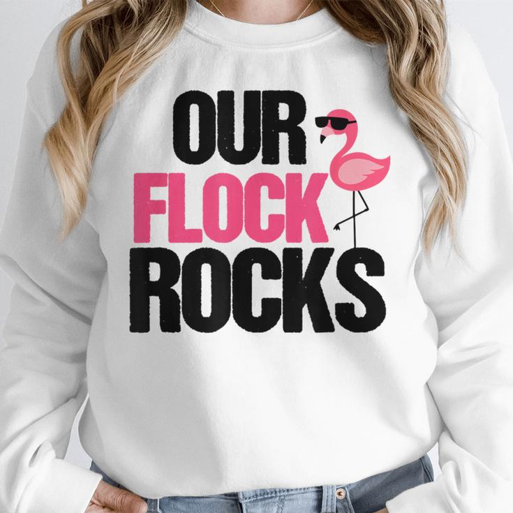 Our Flock Rocks Flamingo Mother's Day Teacher Women Crewneck Sweatshirt, funny design Our Flock Rocks Flamingo Mother's Day Teacher Women Crewneck Sweatshirt, funny design