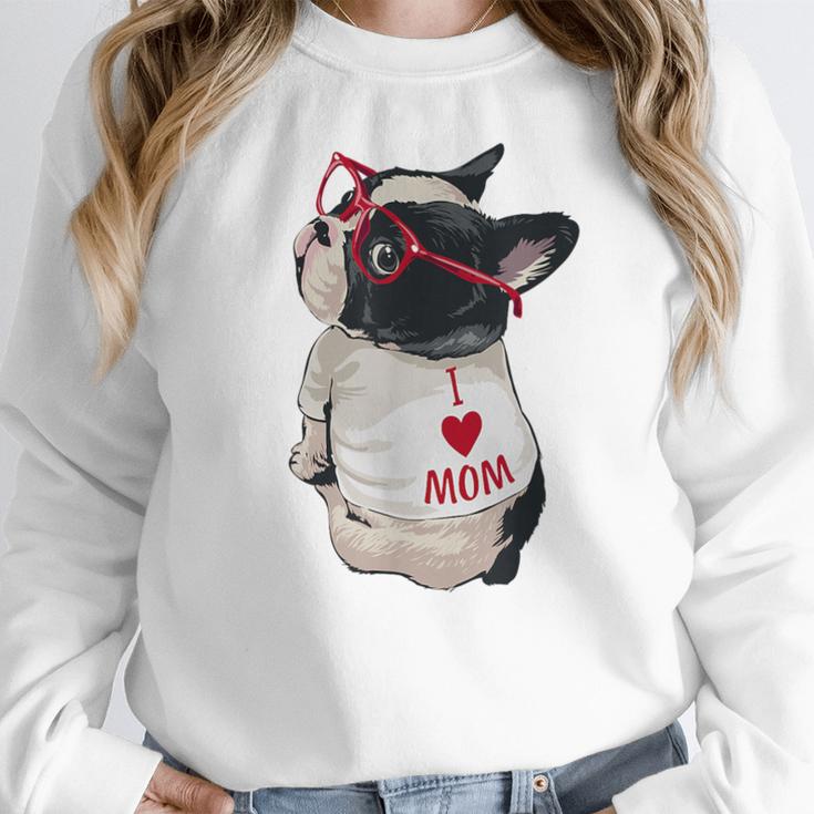 Girls I Heart Mom Love Mama Boston Terrier Dog Lover Women Crewneck Sweatshirt, Mom Gifts, Boston Terrier Mom Gifts, funny design