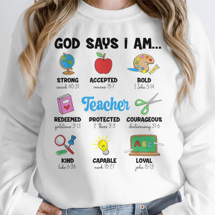 God Says Im Teacher Christian Back To School Religious Women Crewneck Sweatshirt, funny design God Says Im Teacher Christian Back To School Religious Women Crewneck Sweatshirt, funny design