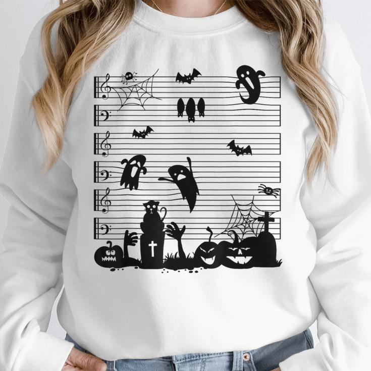 Halloween Music Note Clefs Spooky Ghost For Music Teacher Women Crewneck Sweatshirt, funny design
