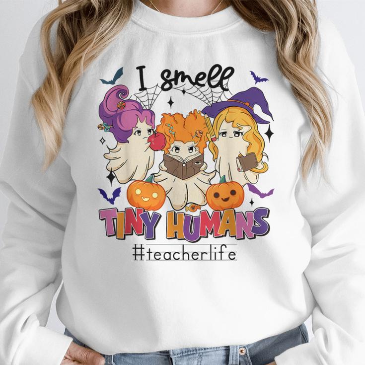 Halloween Teacher Smell a Tiny Human Ghost Spooky Season Women Crewneck Sweatshirt, funny design