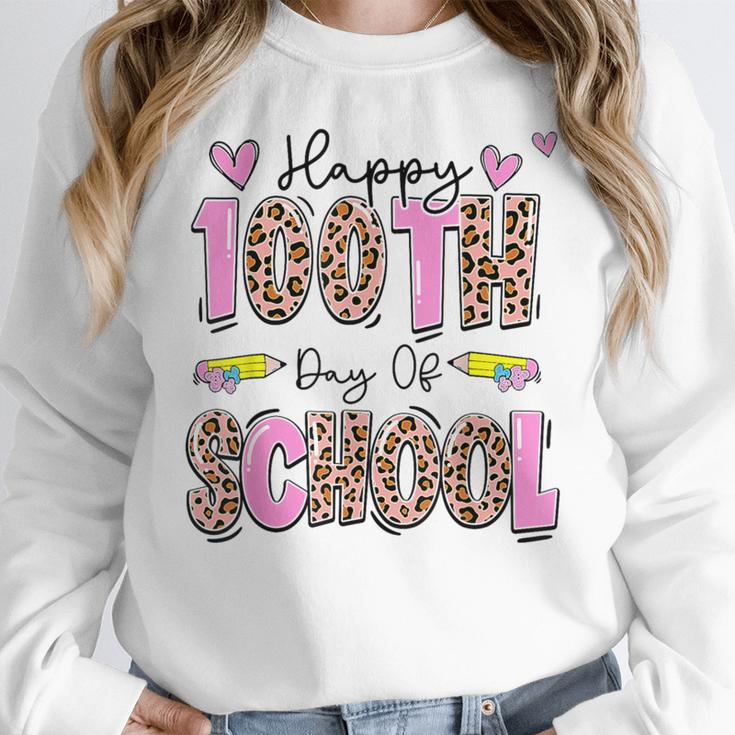 Happy 100th Day Of School Leopard Print Teacher Student Kids Women Crewneck Sweatshirt, funny design Happy 100th Day Of School Leopard Print Teacher Student Kids Women Crewneck Sweatshirt, funny design