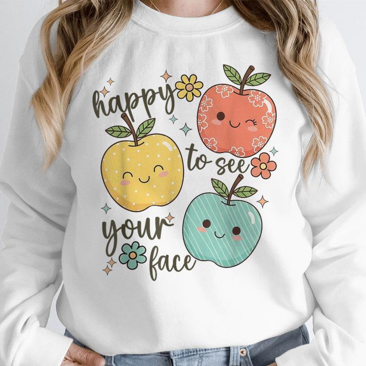 Happy To See Your Face Teacher Apple Women Crewneck Sweatshirt, funny design