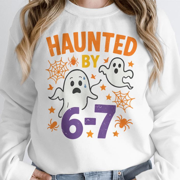 Haunted 67 Ghost Math Teacher Halloween Costume Math Pun Women Crewneck Sweatshirt, funny design Haunted 67 Ghost Math Teacher Halloween Costume Math Pun Women Crewneck Sweatshirt, funny design