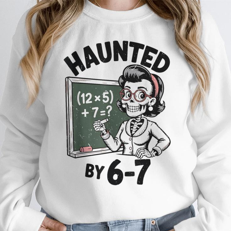 Haunted 67 Skeleton Math Teacher Halloween Costume Math Pun Women Crewneck Sweatshirt, funny design