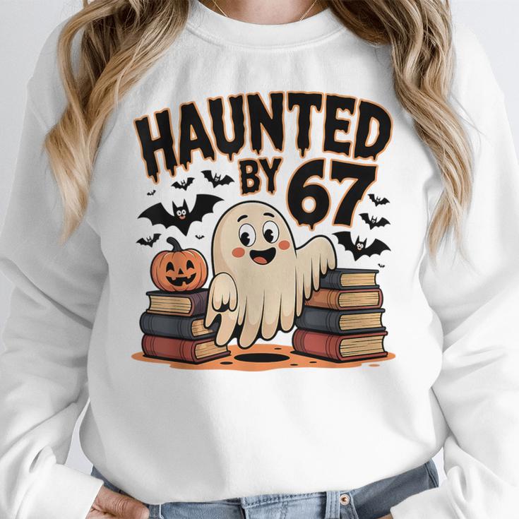 Haunted By 67 Teacher Ghost Pumpkin Halloween Costum Women Crewneck Sweatshirt, funny design Haunted By 67 Teacher Ghost Pumpkin Halloween Costum Women Crewneck Sweatshirt, funny design