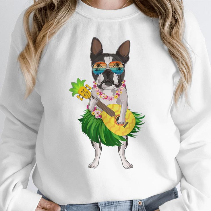 Hawaiian Boston Terrier Dog Pineapple Ukulele Summer For Men Women Girls Kids Women Crewneck Sweatshirt, funny design