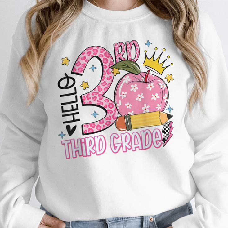 Hello 3rd Third Grade Back To School Pink Leopard Teacher Women Crewneck Sweatshirt, funny design Hello 3rd Third Grade Back To School Pink Leopard Teacher Women Crewneck Sweatshirt, funny design