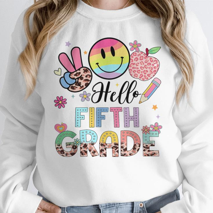 Hello 5th Grade Boy Girl Teacher Back To School 5th Grade Women Crewneck Sweatshirt, funny design