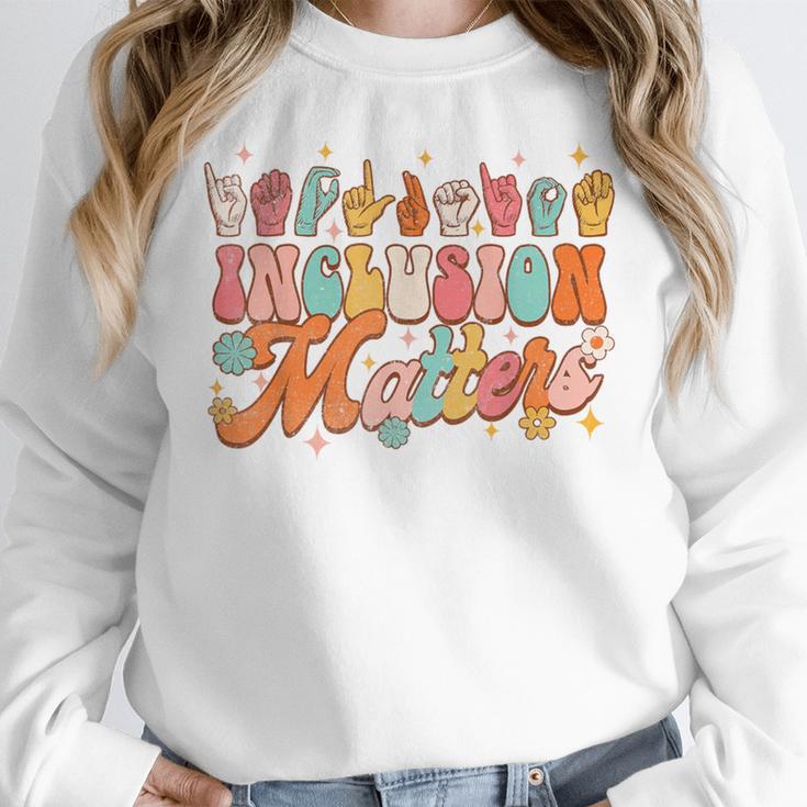 Inclusion Matters Groovy American Sign Language ASL Teacher For Men Women Women Crewneck Sweatshirt, Groovy Teacher Gifts, funny design Inclusion Matters Groovy American Sign Language ASL Teacher For Men Women Women Crewneck Sweatshirt, Groovy Teacher Gifts, funny design