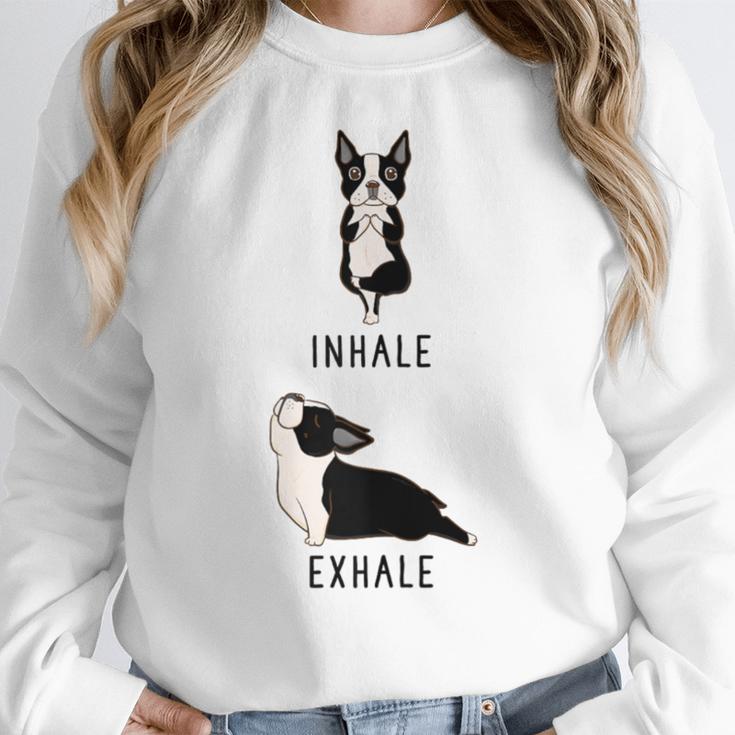Inhale Exhale Yoga Boston Terrier Tshirt Women Crewneck Sweatshirt, funny design