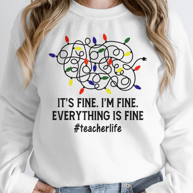 It's Fine I'm Fine Christmas Lights Teacher Xmas Women Crewneck Sweatshirt, funny design It's Fine I'm Fine Christmas Lights Teacher Xmas Women Crewneck Sweatshirt, funny design
