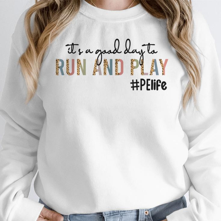 It's a Good Day To Run And Play Leopard PE Teacher Life Women Crewneck Sweatshirt, Pe Teacher Gifts, funny design It's a Good Day To Run And Play Leopard PE Teacher Life Women Crewneck Sweatshirt, Pe Teacher Gifts, funny design