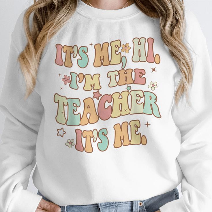 It's Me Hi I'm The Teacher It's Me Groovy Teacher Women Crewneck Sweatshirt, Groovy Teacher Gifts, funny design
