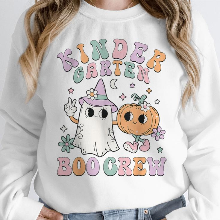 Kindergarten Boo Crew Halloween Floral Ghost Kinder Teacher Women Crewneck Sweatshirt, funny design