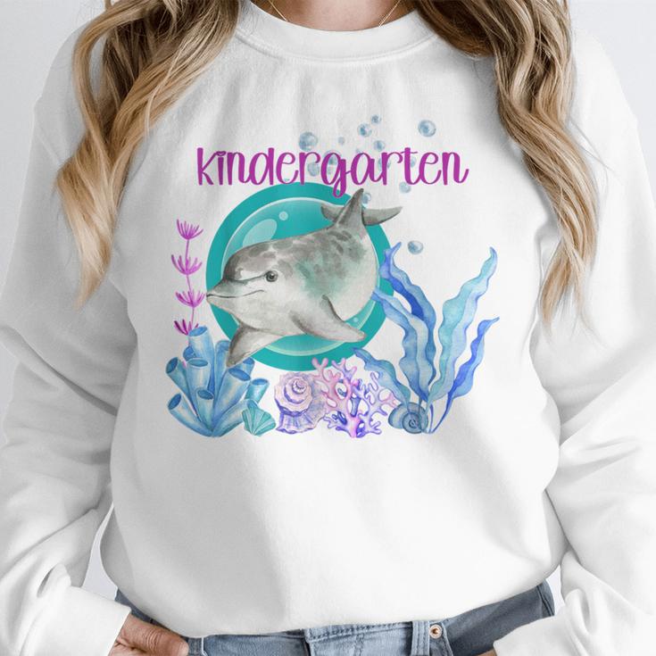 Kindergarten Teacher Dolphin Ocean Life Teaching Team Spirit Women Crewneck Sweatshirt, funny design
