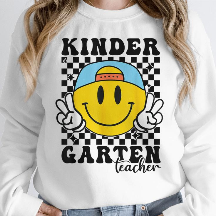 Kindergarten Teacher Hippie Smile Face Back School Women Crewneck Sweatshirt, funny design Kindergarten Teacher Hippie Smile Face Back School Women Crewneck Sweatshirt, funny design