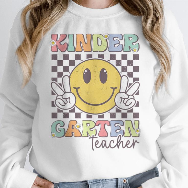 Kindergarten Teacher Team Hippie Smile Face Back To School Women Crewneck Sweatshirt, funny design Kindergarten Teacher Team Hippie Smile Face Back To School Women Crewneck Sweatshirt, funny design