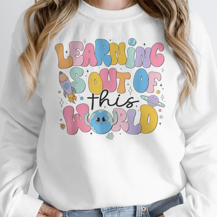 Learning Is Out Of This World Solar System Science Teacher Women Crewneck Sweatshirt, Science Teacher Gifts, funny design Learning Is Out Of This World Solar System Science Teacher Women Crewneck Sweatshirt, Science Teacher Gifts, funny design