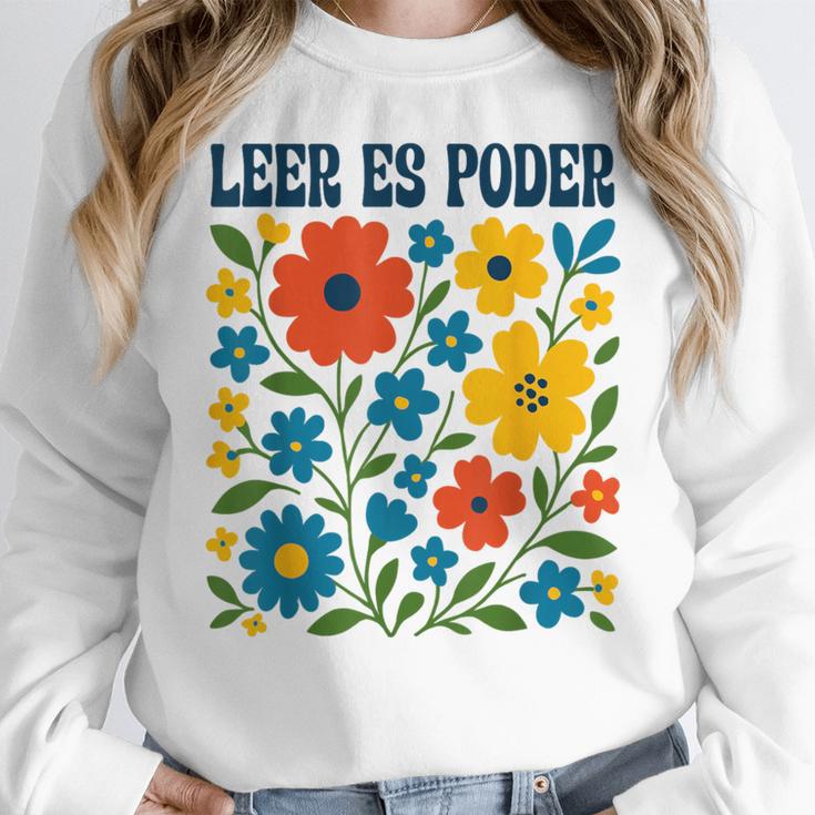 Leer Es Poder Cute Floral Boho Spanish Teacher Reading Women Crewneck Sweatshirt, funny design Leer Es Poder Cute Floral Boho Spanish Teacher Reading Women Crewneck Sweatshirt, funny design
