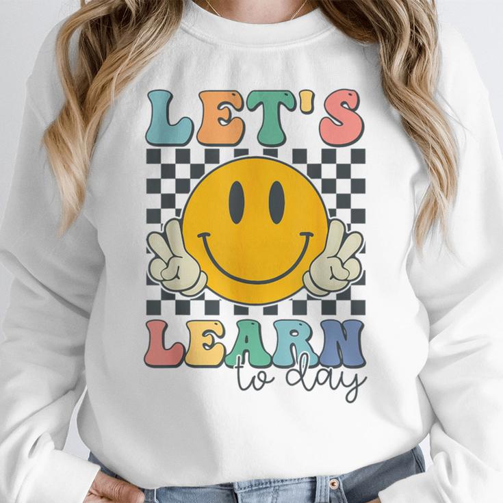 Let's Learn Today Smile Face Back To School For Teacher Kids Women Crewneck Sweatshirt, funny design