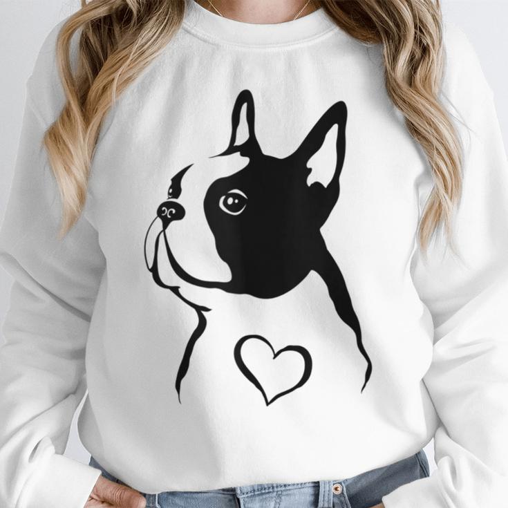 I Love My Boston Terrier Dog With Heart Women Crewneck Sweatshirt, funny design