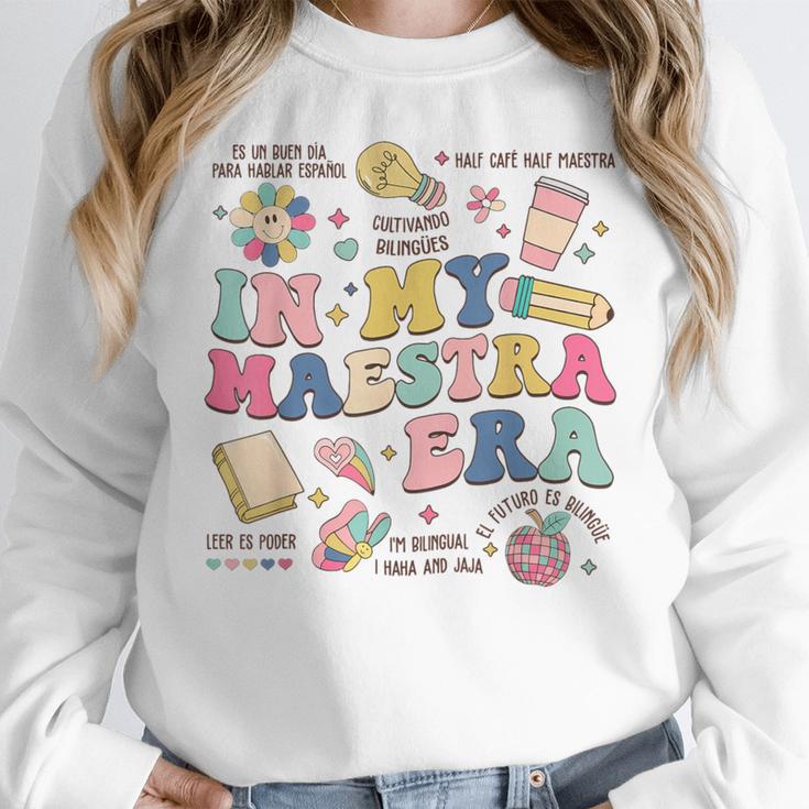In My Maestra Era Spanish Bilingual Teacher First Day Women Crewneck Sweatshirt, funny design