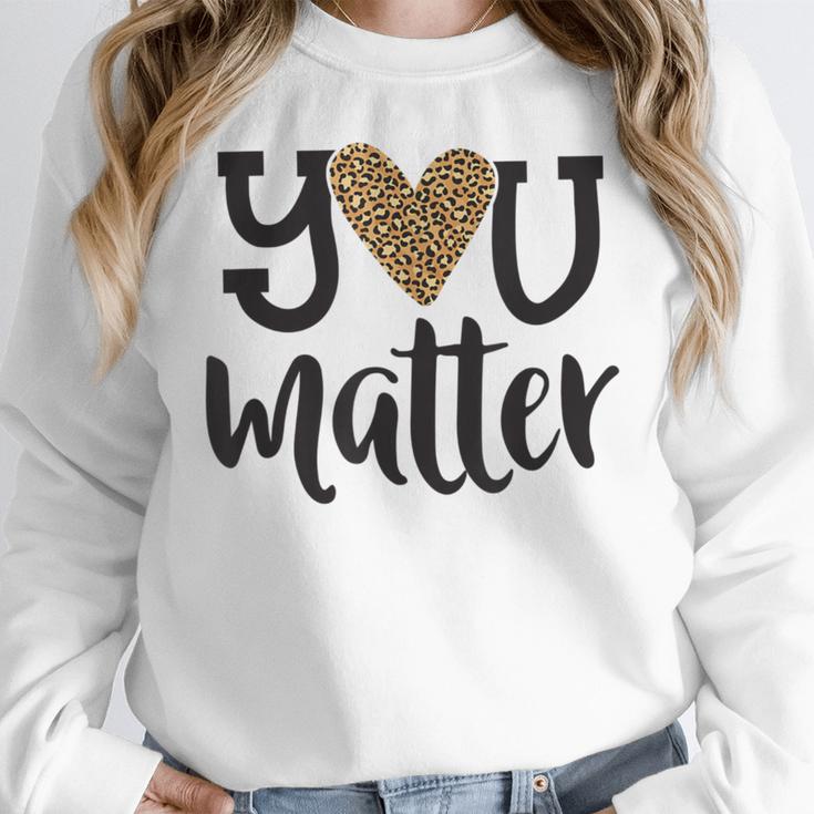 You Matter Leopard Print Teacher Kind Counselor Kindness Women Crewneck Sweatshirt, funny design You Matter Leopard Print Teacher Kind Counselor Kindness Women Crewneck Sweatshirt, funny design