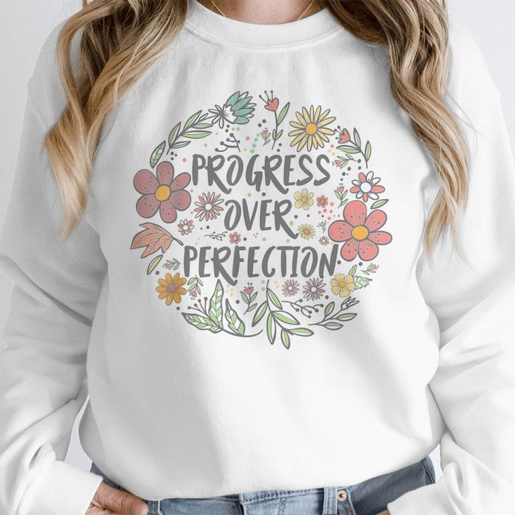 Motivational Progress Over Perfection Back To School Teacher Women Crewneck Sweatshirt, funny design Motivational Progress Over Perfection Back To School Teacher Women Crewneck Sweatshirt, funny design