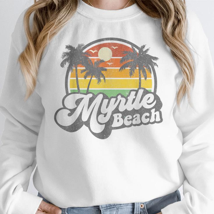 Myrtle Beach South Carolina Retro 70s Vintage Vacation Women Crewneck Sweatshirt, funny design