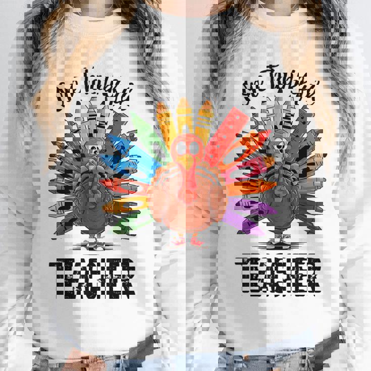 One Thankful Teacher Thanksgiving TurkeyCute Pencil Women Crewneck Sweatshirt, funny design