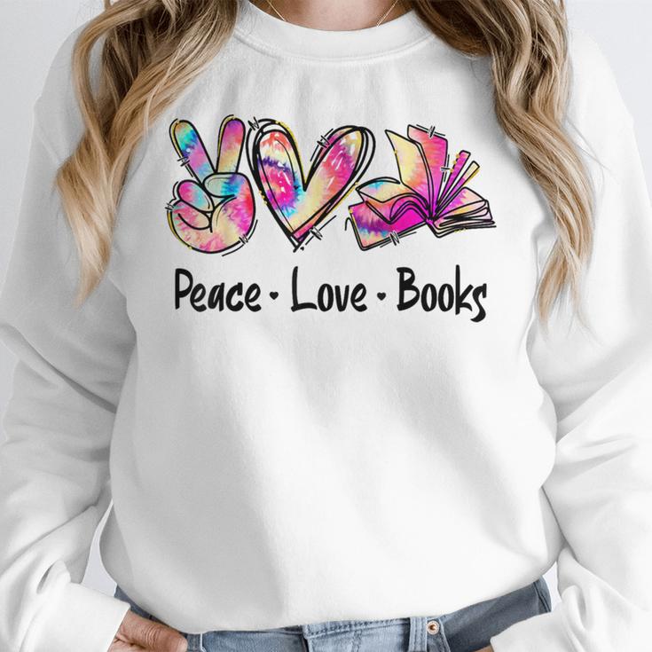 Peace Love Books Librarian Teacher Life Book Library Tie Dye Women Crewneck Sweatshirt, funny design Peace Love Books Librarian Teacher Life Book Library Tie Dye Women Crewneck Sweatshirt, funny design