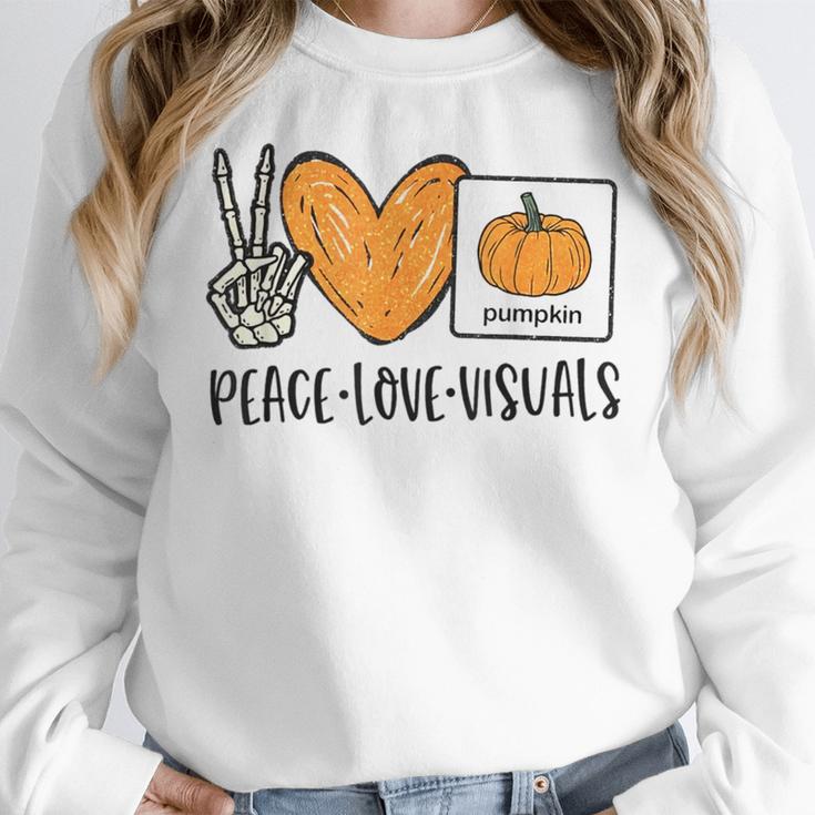 Peace Love Visuals Sped Teacher Pumpkin Skeleton Halloween Women Crewneck Sweatshirt, funny design Peace Love Visuals Sped Teacher Pumpkin Skeleton Halloween Women Crewneck Sweatshirt, funny design