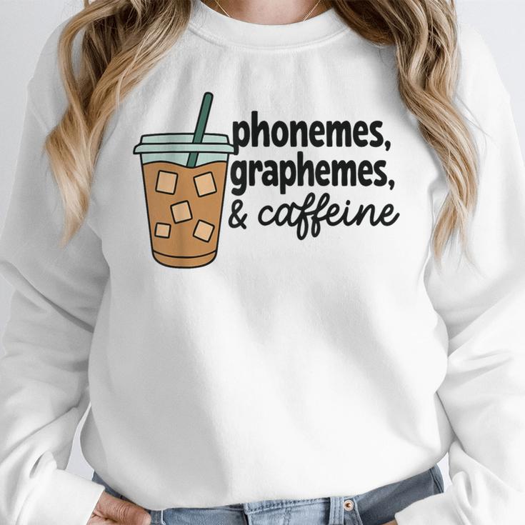 Phonemes Graphemes And Caffeine Coffee Teacher Appreciation Women Crewneck Sweatshirt, funny design Phonemes Graphemes And Caffeine Coffee Teacher Appreciation Women Crewneck Sweatshirt, funny design