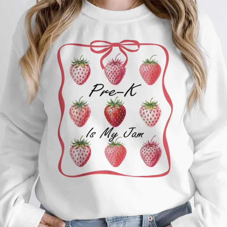 Pre K Is My Jam Teacher Team Crew Preschool Cute Strawberry Women Crewneck Sweatshirt, funny design