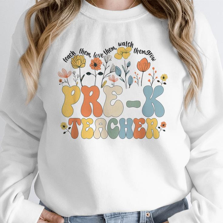 Pre-k Teacher Appreciation Teaching Wildflowers Women Crewneck Sweatshirt, funny design Pre-k Teacher Appreciation Teaching Wildflowers Women Crewneck Sweatshirt, funny design