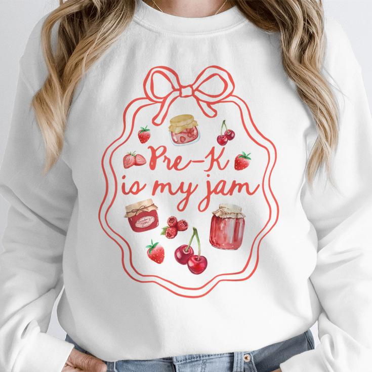 Preschool Pre-K Is My Jam Strawberry Girl Teacher Kids Women Crewneck Sweatshirt, funny design