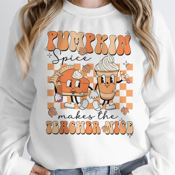 Pumpkin Spice Makes The Teacher Nice Teacher Graduation Women Crewneck Sweatshirt, funny design