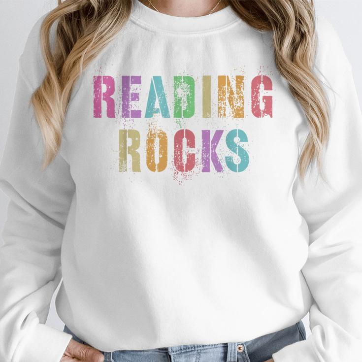 READING ROCKS English Teacher ELA ABCD Read Star Kinder Women Crewneck Sweatshirt, English Teacher Gifts, funny design READING ROCKS English Teacher ELA ABCD Read Star Kinder Women Crewneck Sweatshirt, English Teacher Gifts, funny design