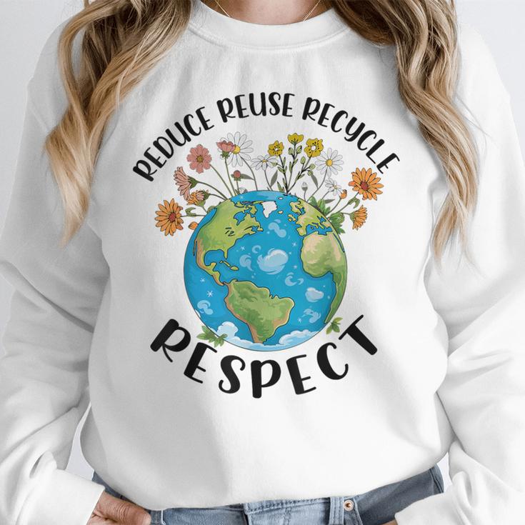 Reduce Reuse Recycle Respect Earth Day Teacher Girl Women Women Crewneck Sweatshirt, funny design