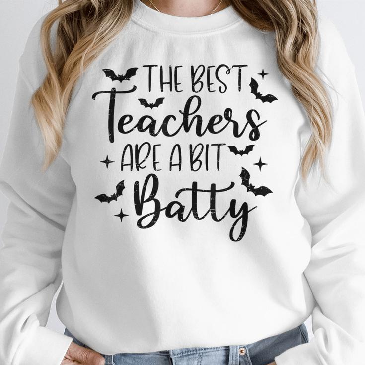 Retro The Best Teachers Are A Bit Batty Halloween Teacher Women Crewneck Sweatshirt, funny design Retro The Best Teachers Are A Bit Batty Halloween Teacher Women Crewneck Sweatshirt, funny design