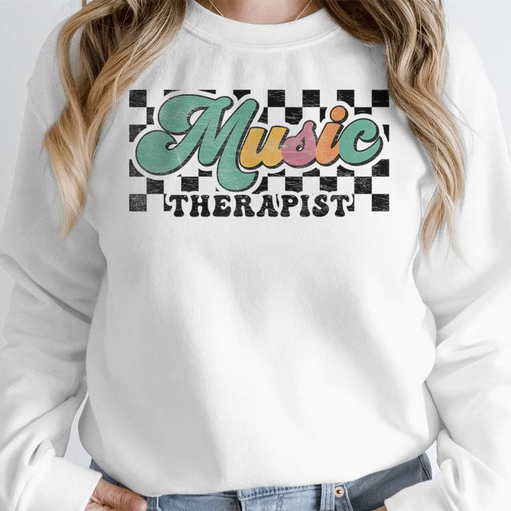 Retro Checkered Music Therapist Squad Music Therapy Teacher For Men Women Women Crewneck Sweatshirt, funny design Retro Checkered Music Therapist Squad Music Therapy Teacher For Men Women Women Crewneck Sweatshirt, funny design
