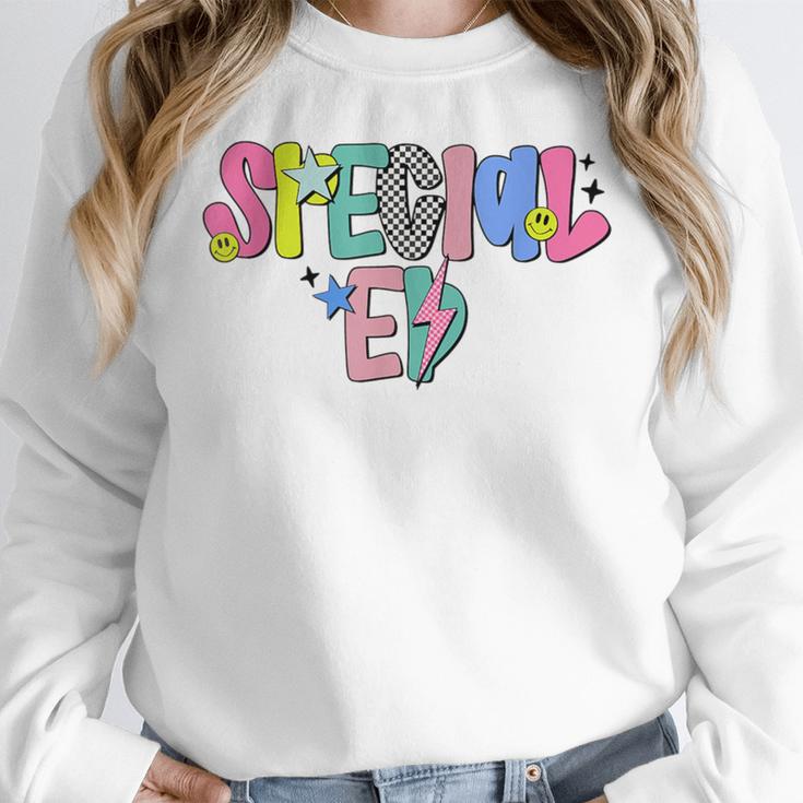 Retro Checkered Special Education Teacher Back To School Women Crewneck Sweatshirt, funny design Retro Checkered Special Education Teacher Back To School Women Crewneck Sweatshirt, funny design